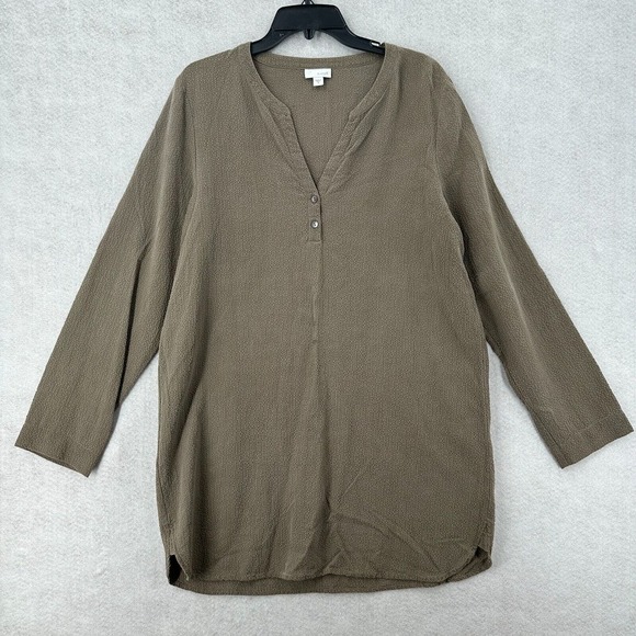 Pure J Jill Shirt Dress Women MEDIUM Taupe Textured Seersucker Laganlook Neutral - Picture 1 of 13
